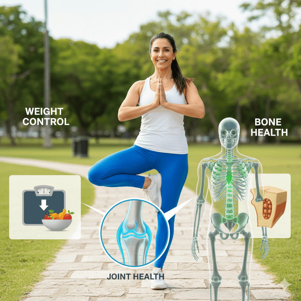 Person walking outdoors on a nature trail for daily health benefits
